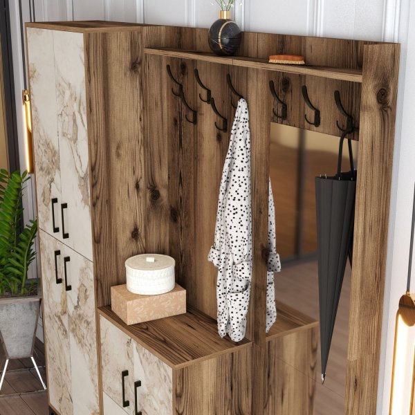 Meuble d'entrée berlinois abc - Noyer/marbre blanc Meuble d'entrée berlinois abc - Noyer/marbre blanc