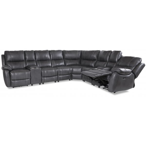 Canap d\\\'angle inclinable lectrique 6 places Enjoy en similicuir gris (modle V)