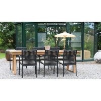 Saltö utematgrupp matbord 240x100 cm med 6 st Skanör karmstolar - Teak/Svart Saltö utematgrupp matbord 240x100 cm med 6 st Skanör karmstolar - Teak/Svart