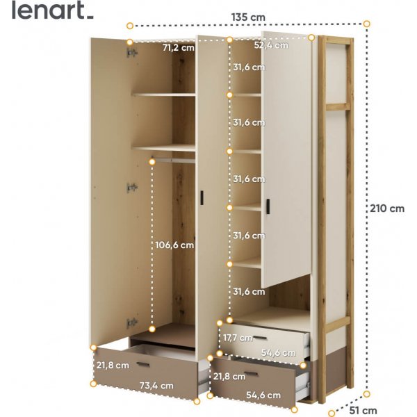 Lenny garderob - Artisan ek/beige/tryffel Lenny garderob - Artisan ek/beige/tryffel