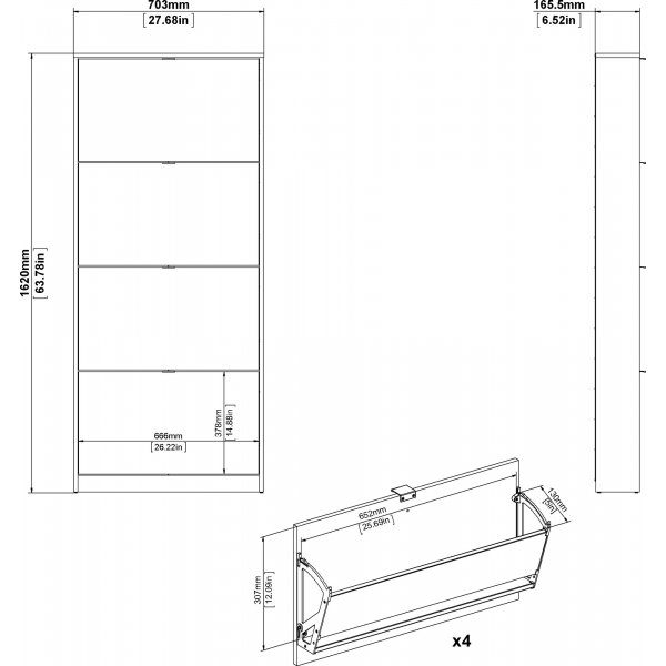 Meuble  chaussures  4 compartiments - Noir