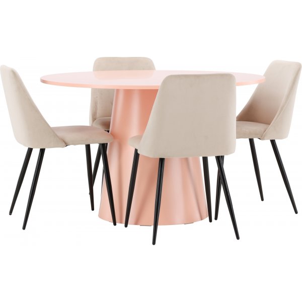 Matbord Lanzo med 4 st Night stolar - Beige/svart/rosa + 3.00 x Möbeltassar Matbord Lanzo med 4 st Night stolar - Beige/svart/rosa + 3.00 x Möbeltassar