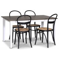 Skagen matgrupp; matbord 140 cm - Vit / brunbetsad ek med 4 st Danderyd No.16 matstolar Svart Skagen matgrupp; matbord 140 cm - Vit / brunbetsad ek med 4 st Danderyd No.16 matstolar Svart