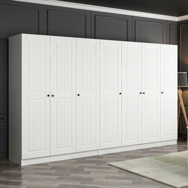 Kapeto garderob 315x52x210 cm, variant B - Vit