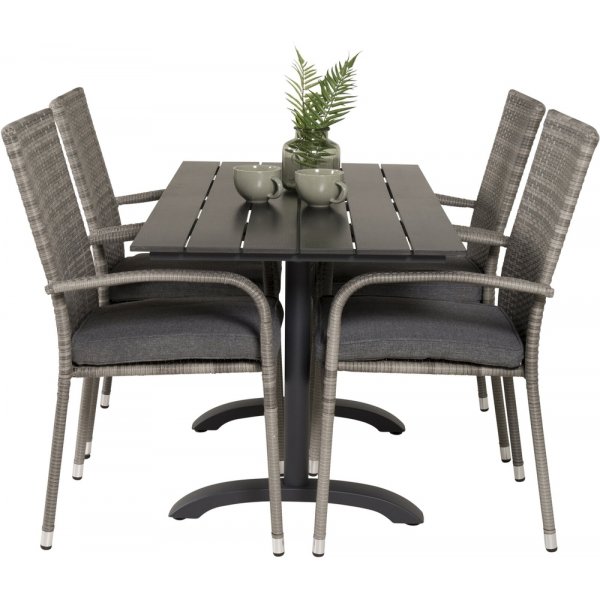 Denver utematgrupp med 4 st Anna stolar - Svart/Grå Denver utematgrupp med 4 st Anna stolar - Svart/Grå