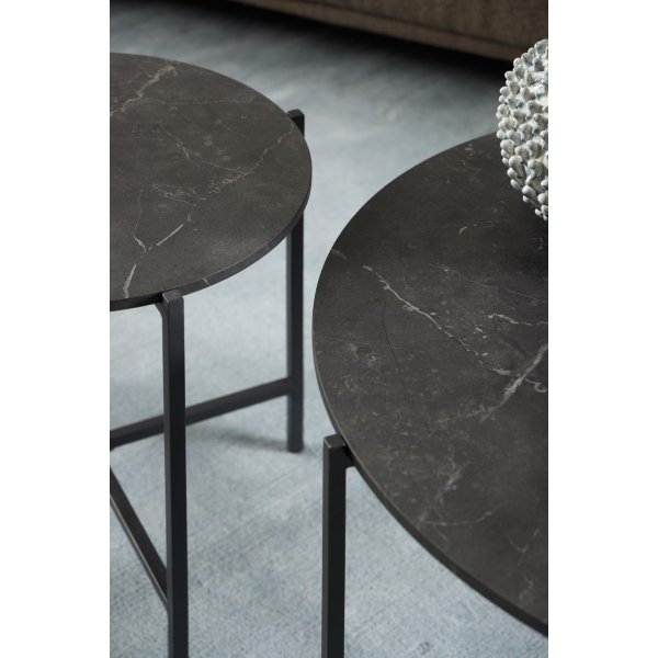 Lamoine soffbord Ø70 cm - Svart marmor-look Lamoine soffbord Ø70 cm - Svart marmor-look