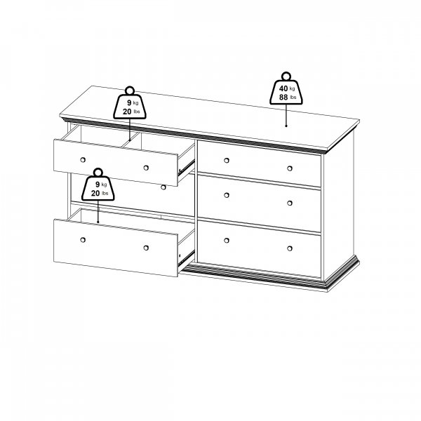 North Dubbelbyrå med 6 lådor - Matt svart North Dubbelbyrå med 6 lådor - Matt svart