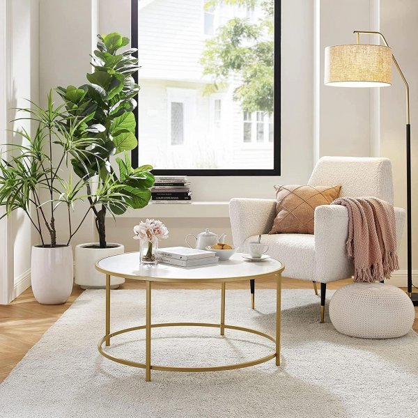 Katarina soffbord Ø84 cm - Vit/guld Katarina soffbord Ø84 cm - Vit/guld