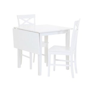 Matgrupp: Sander bord med klaff - Vit - 75 / 110 cm + 2 x Sander stol - Vit