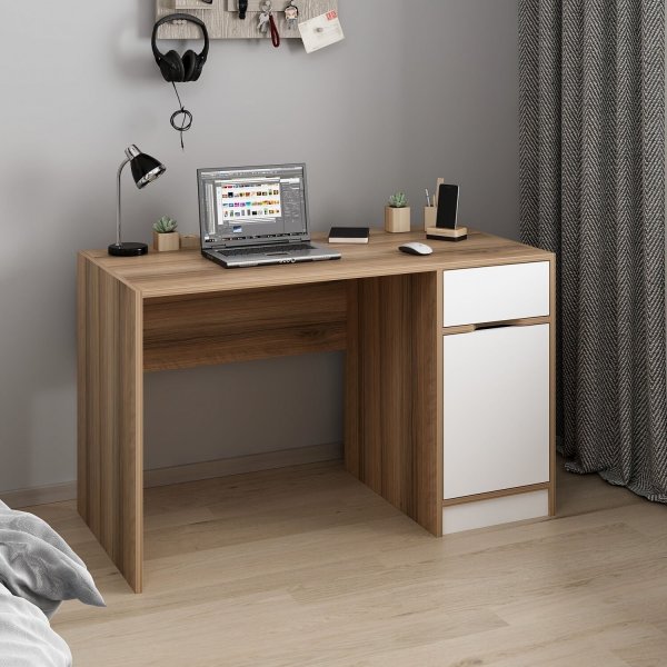 Bureau Elina 124 x 60 cm - Blanc/marron Bureau Elina 124 x 60 cm - Blanc/marron
