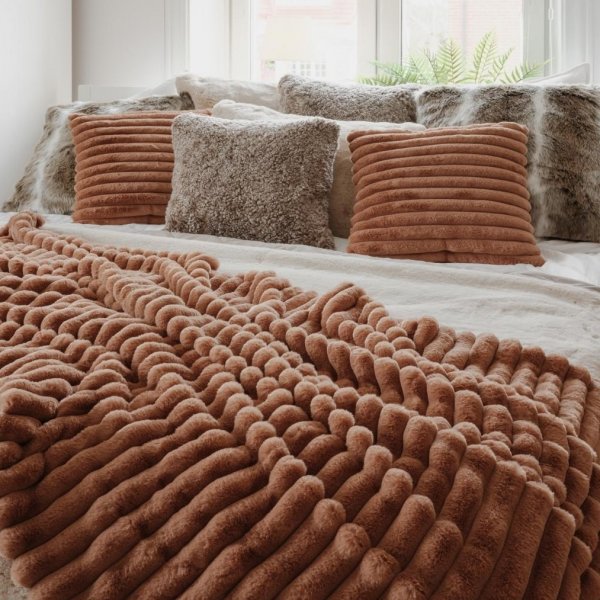 Coussin dcoratif ray Cognac - 45 x 45 cm