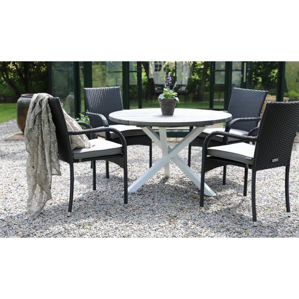 Scottsdale utematgrupp runt bord med 4 st stapelbara stolar - Gr/svart/vit