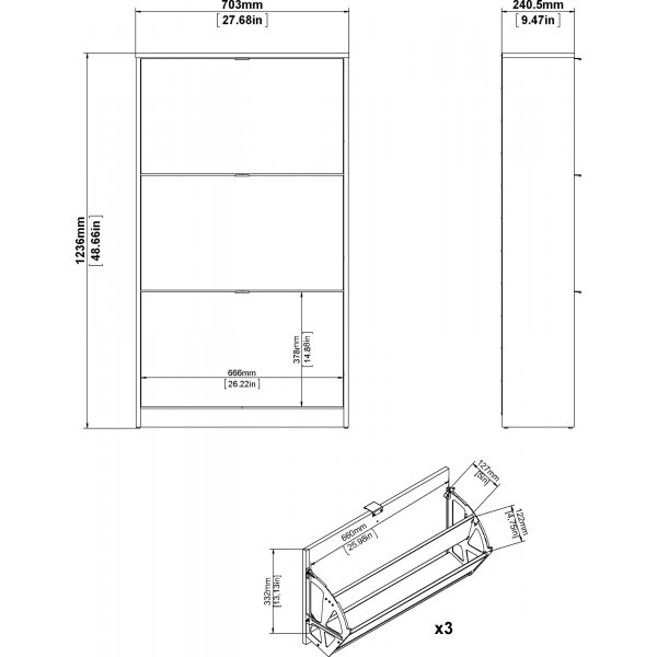 Shoes djupt skoskp med 3 fack - Ek/vit