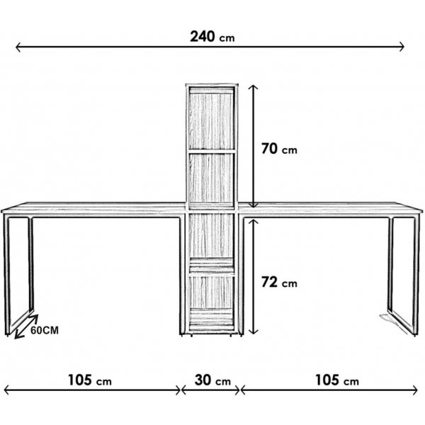 Duo skrivbord 240 x 60 cm - Valnt/svart