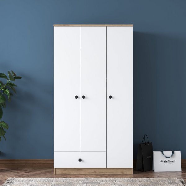 Mendy garderob 90 cm - Valnöt/vit Mendy garderob 90 cm - Valnöt/vit