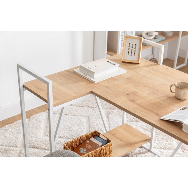 Bureau d\\\'angle Lissa 140 x 90 cm - Chêne saphir/blanc Bureau d\\\'angle Lissa 140 x 90 cm - Chêne saphir/blanc