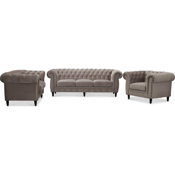Chesterfield Cambridge 2-sits soffa - Ljusgrå sammet Chesterfield Cambridge 2-sits soffa - Ljusgrå sammet