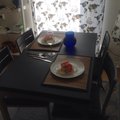 Ännu inne i lägenheten, senare ute när vi får inglasning av balkongen! Myrsjö Matgrupp i Wenge - Bord inklusive 4 st stolar