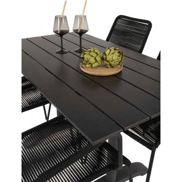 Denver utematgrupp med 4 st Lindos karmstolar - Svart Denver utematgrupp med 4 st Lindos karmstolar - Svart