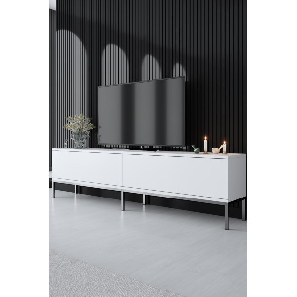 Lord TV-bänk - Vit/silver Lord TV-bänk - Vit/silver