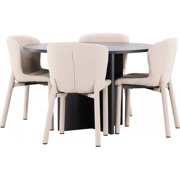 Matbord Strada med 4 st Astoria stolar - Beige/svart + 4.00 x Stolsdyna
