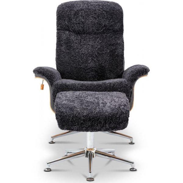 Ulla f�t�lj med fotpall i f�rskinn - Antracit / Whitewash / Krom