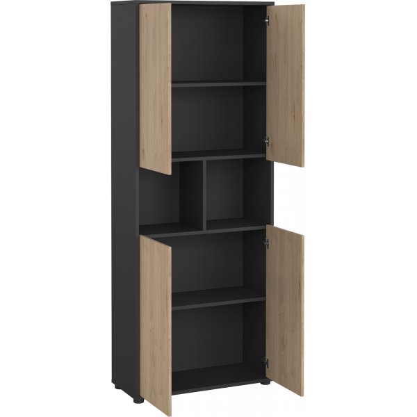 Bibliothèque haute Sign à 4 portes - Gris mat/hickory Bibliothèque haute Sign à 4 portes - Gris mat/hickory