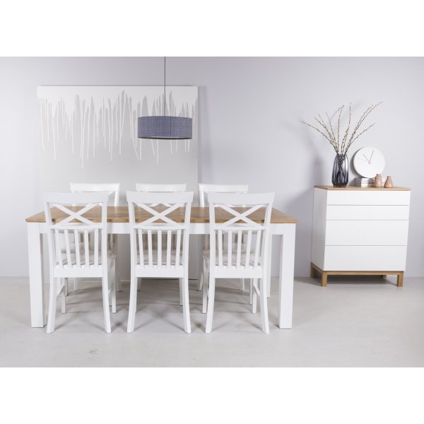 Groupe repas Dalarö table 180 cm blanc/chêne + 6 chaises repas Mellby Groupe repas Dalarö table 180 cm blanc/chêne + 6 chaises repas Mellby