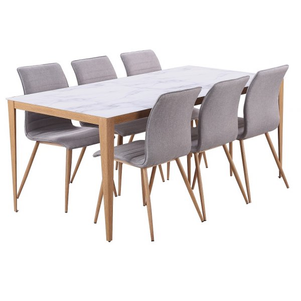 Quick matgrupp - Bord inklusive 6 st stolar - Marmorimitation/ekfolie/grtt tyg
