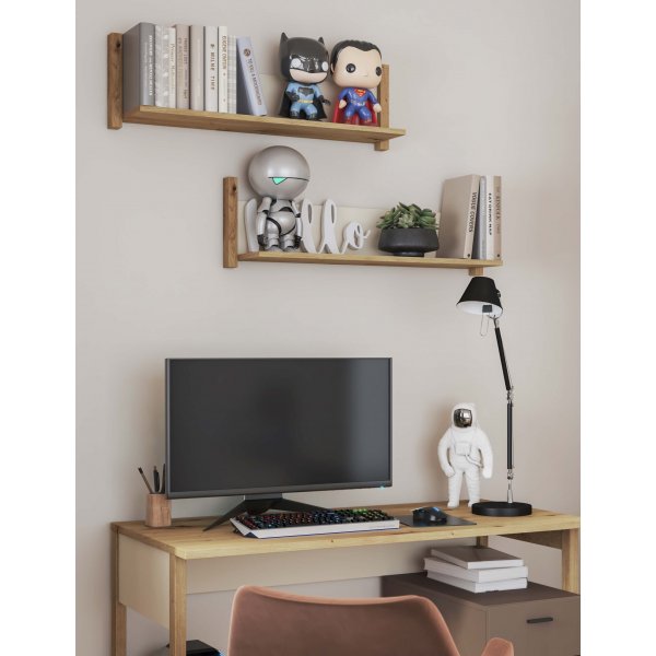 Lenny wandplank - Ambachtelijk eiken/beige/truffel Lenny wandplank - Ambachtelijk eiken/beige/truffel