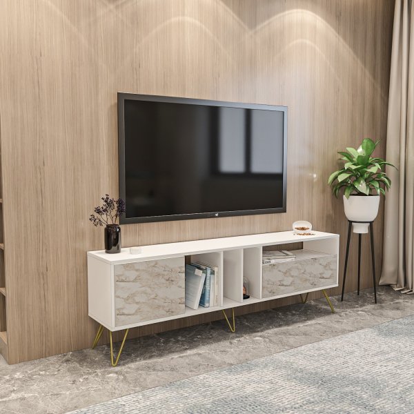 Meuble TV Mistico - Marbre blanc/or Meuble TV Mistico - Marbre blanc/or