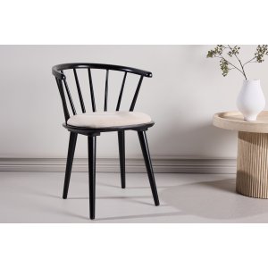 Matstol Bobby i svart gummitr� - beige dyna