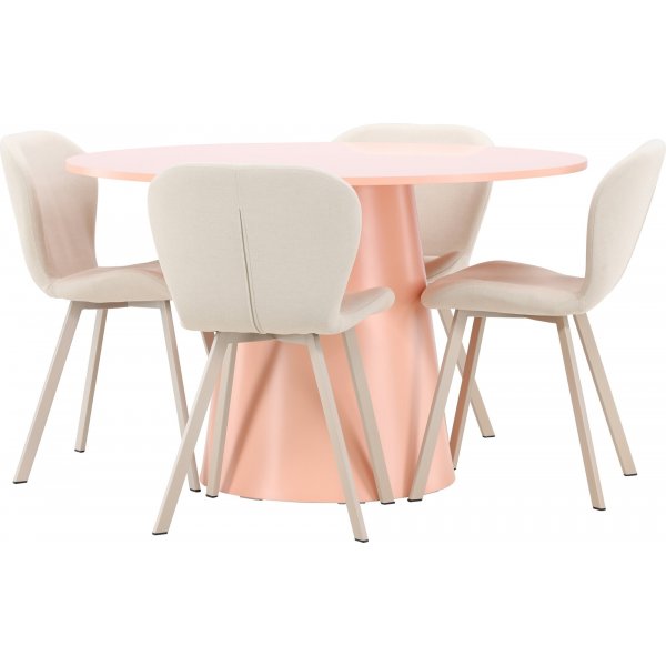 Matbord Lanzo med 4 st Lilja stolar - Beige/rosa + 3.00 x M�beltassar