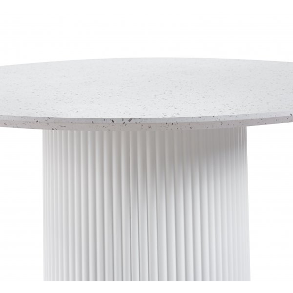 Matgrupp Sand� matbord �120cm i vit terazzo med 4st Santos matstol i beige velvet