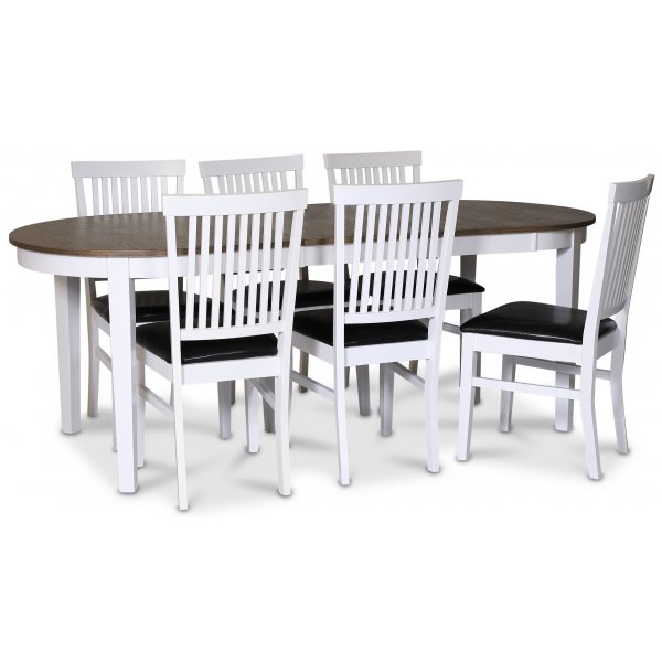 Skagen ovalt matbord 160/210 x 90 cm - Vit / Brunoljad ek Skagen ovalt matbord 160/210 x 90 cm - Vit / Brunoljad ek