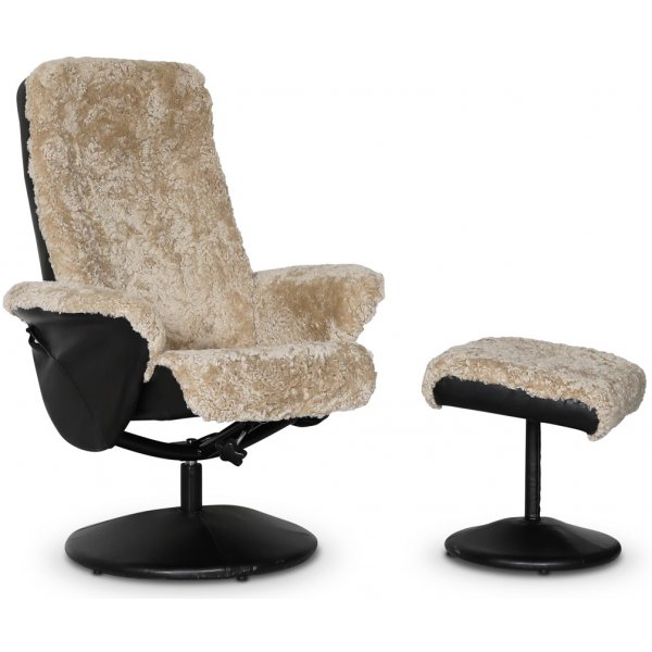 Times ftlj med fotpall (Recliner) - Beige frskinn + Flckborttagare fr mbler