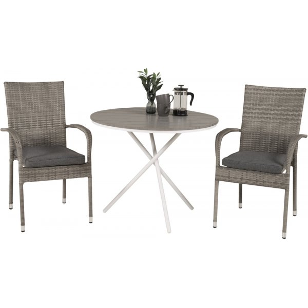 Parma utematgrupp med 2 st Anna stolar - Grå/Vit Parma utematgrupp med 2 st Anna stolar - Grå/Vit