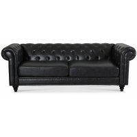 Chesterfield Royal 3-sits soffa - Svart vintage (PU-läder)