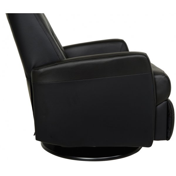 Frans reclinerftlj i svart skinn med gung och snurrfunktion