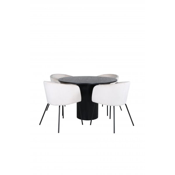Bianca Matgrupp runt svart matbord med 4 st Berit beige stolar Bianca Matgrupp runt svart matbord med 4 st Berit beige stolar