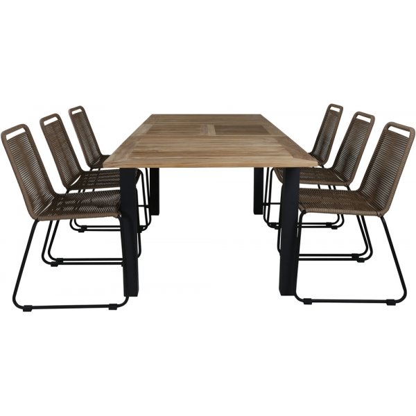 Panama utematgrupp med 6 st Lindos stolar - Beige/Svart/Natur Panama utematgrupp med 6 st Lindos stolar - Beige/Svart/Natur