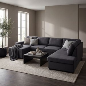 Soffa u-soffa 309 cm m�rkgr�tt tyg - Solna