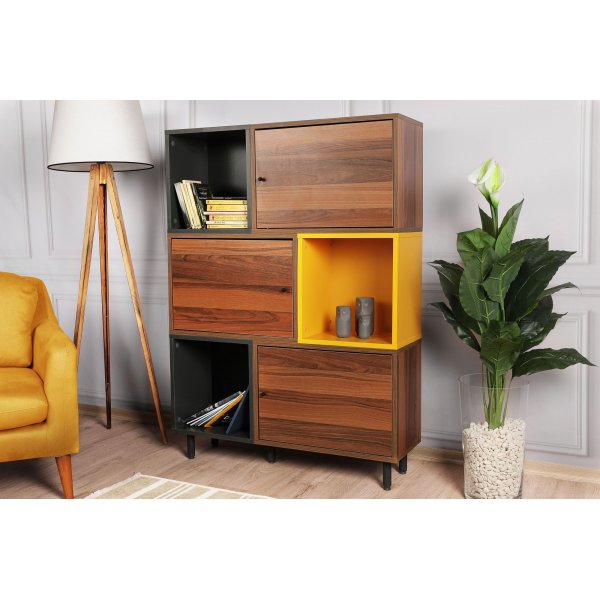 Bengo bokhylla - Valnt/antracit/gul