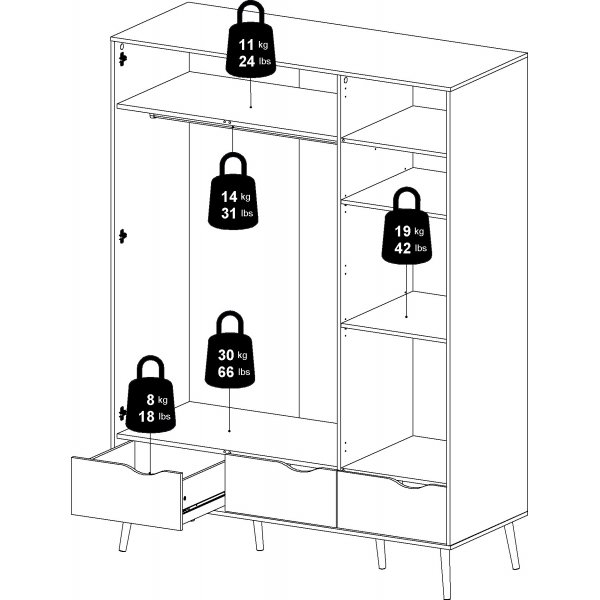 Armoire Oslo  3 portes - Blanc/chne