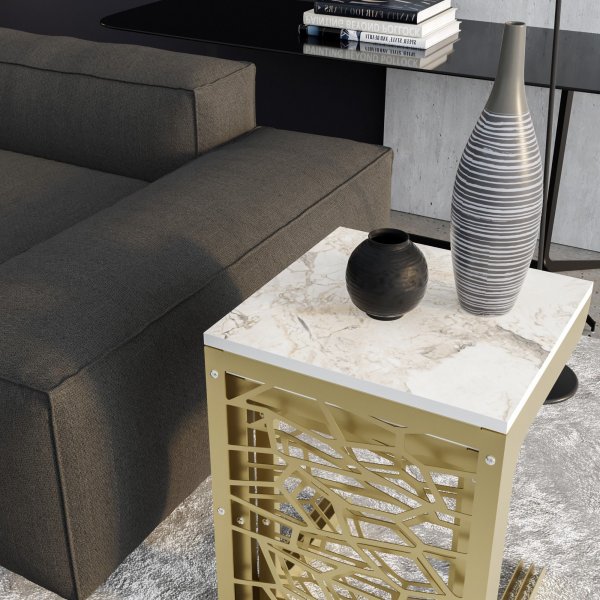 Hare satsbord 45,5 x 51 cm - Guld/vit