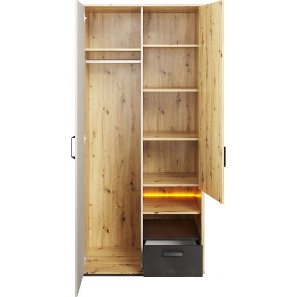 Armoire Qubic 90 cm - Chne artisanal/gris