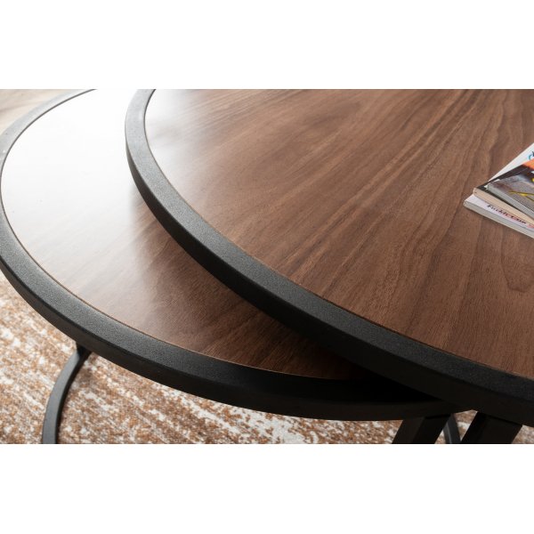 Table basse Tambur 66/80 cm - Noyer/noir