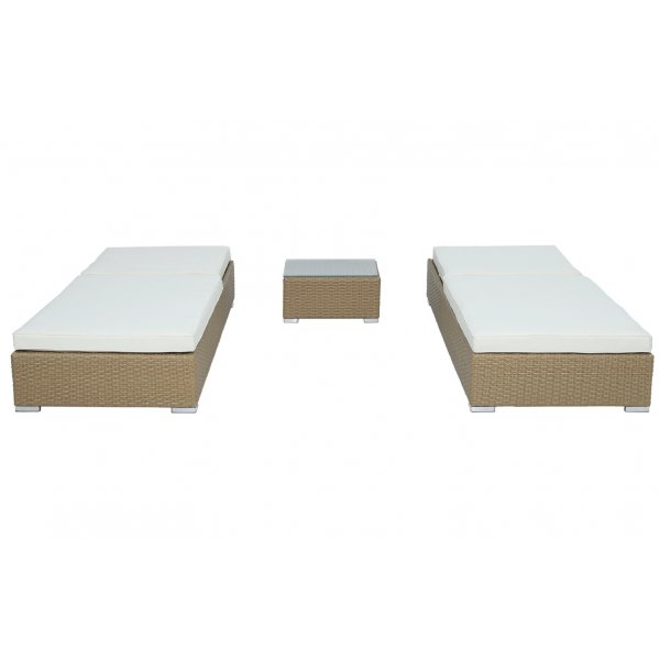 Solsängar 2 st med bord - Natur rotting Solsängar 2 st med bord - Natur rotting