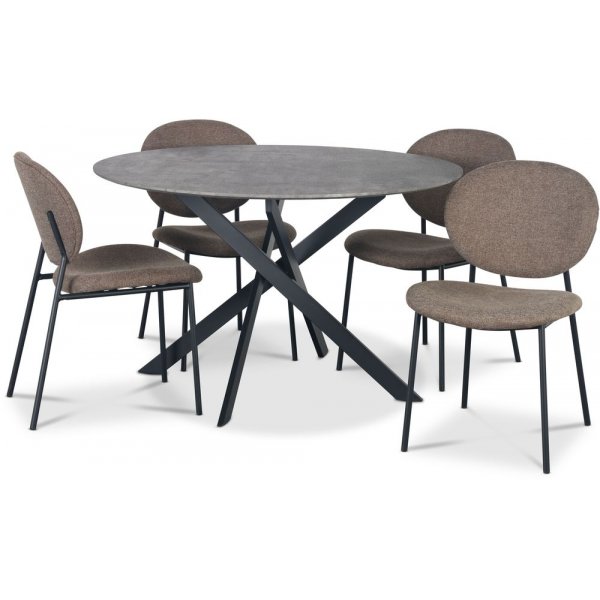 Hogrn matgrupp 120 cm bord i betongimitation + 4 st Tofta bruna stolar