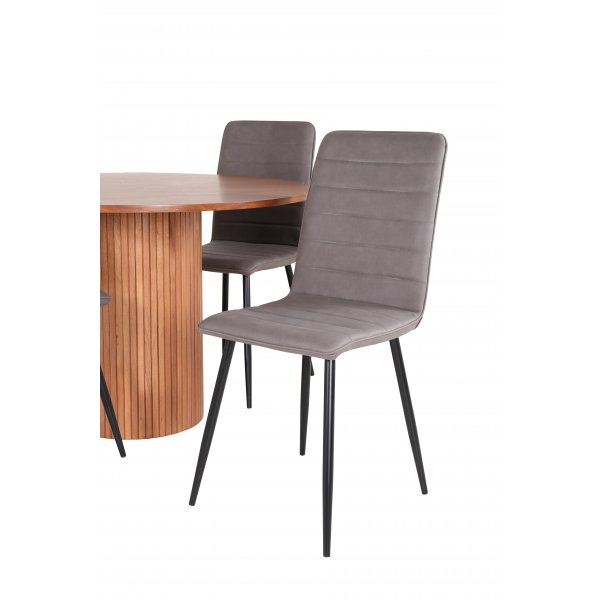 Bianca Matgrupp runt valn�t matbord med 4 st Windu Lyx gr� stolar